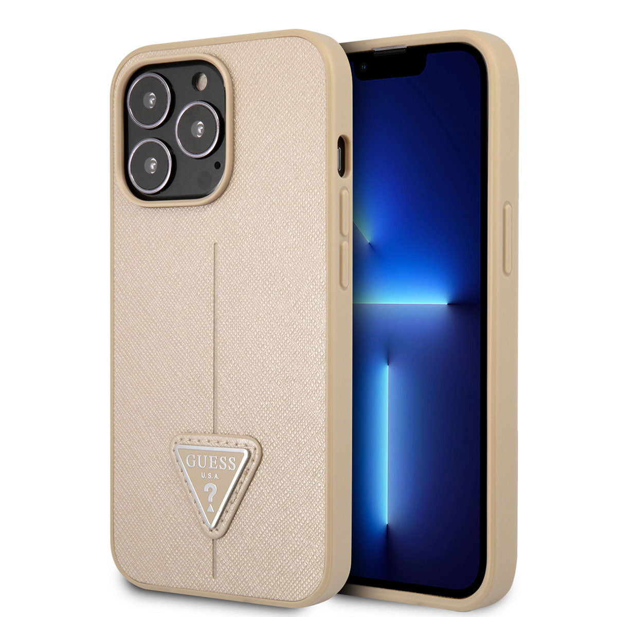 Guess iPhone 14 Pro PU Safran Deri Üçgen Logo Dizayn Telefon Kılıfı - 1 Guess iPhone 14 Pro PU Safran Deri Üçgen Logo Dizayn Telefon Kılıfı - 1